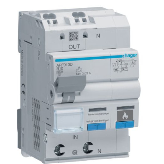 Дифавтомат з дуговим захистом AFDD Hager ARF910D B 10A 1P+N