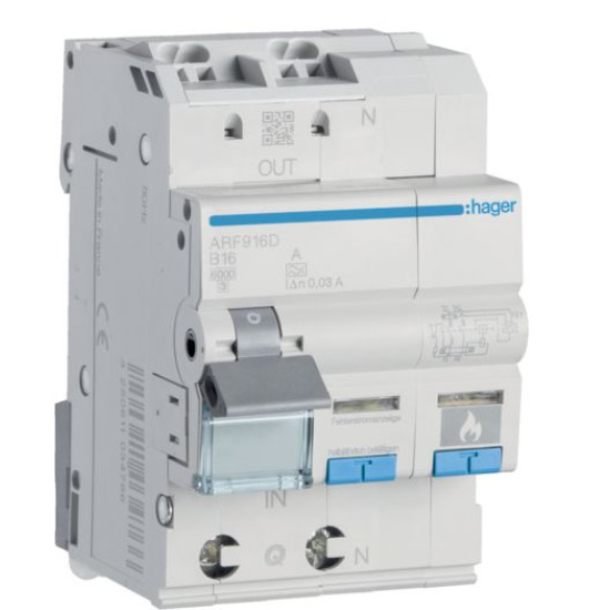 Дифавтомат з дуговим захистом AFDD Hager ARF916D B 16A 1P+N