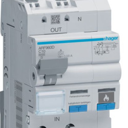 Дифавтомат з дуговим захистом AFDD Hager ARF960D C 10A 1P+N