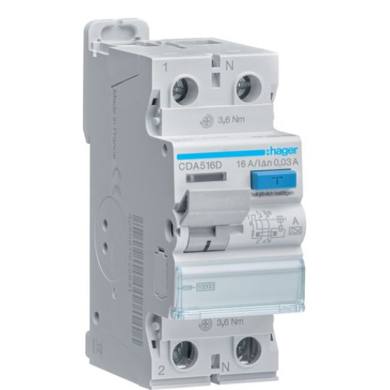 ПЗВ Hager CDA516D 2P 10кА 16A 30мА A