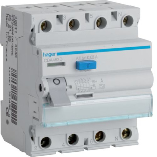 ПЗВ Hager CDA463D 4P 6кА 63A 30мА A