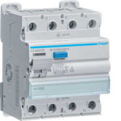 ПЗВ Hager CDA625D 4P 10кА 25A 30мА A