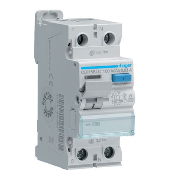 ПЗВ Hager CDH584C 2P 10кА 100A 30мА A-Hi