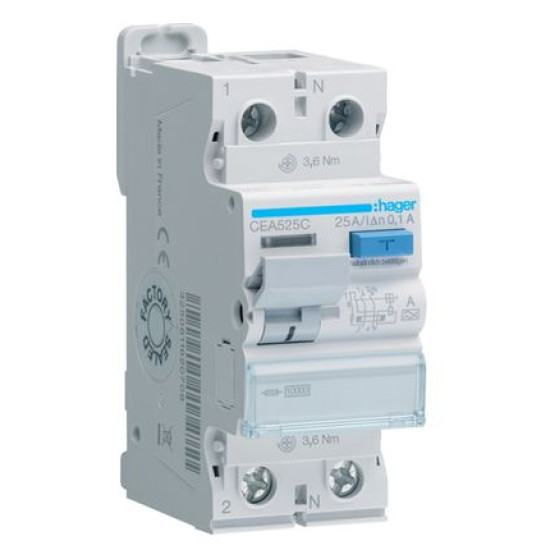 Пристрій захисного відлючення Hager CEA525C 2P 10кА 25A 100мА A