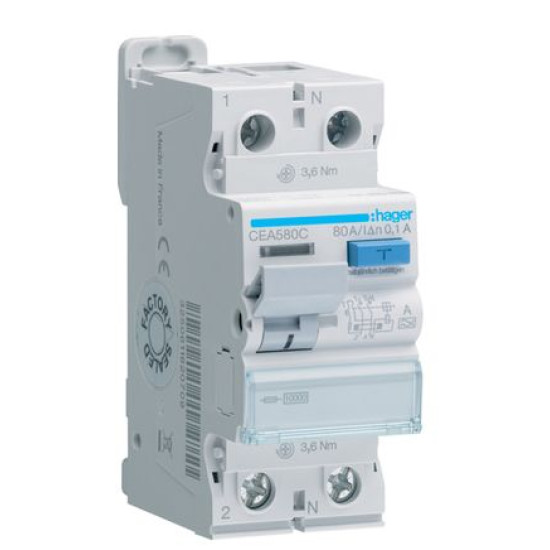 ПЗВ Hager CEA580C 2P 10кА 80A 100мА A