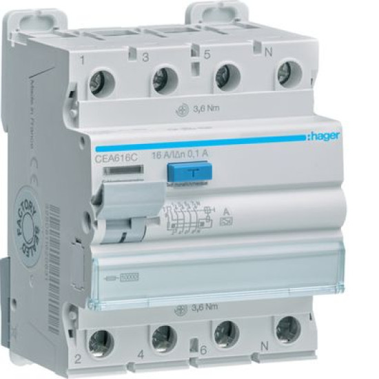 ПЗВ Hager CEA616C 4P 10кА 16A 100мА A