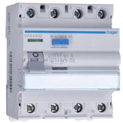 ПЗВ Hager CFA440D 4P 6кА 40A 300мА A