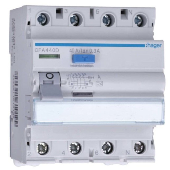 ПЗВ Hager CFA440D 4P 6кА 40A 300мА A