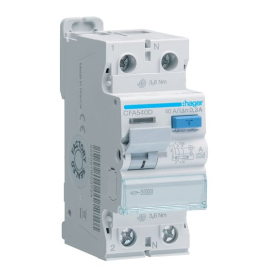 ПЗВ Hager CFA540D 2P 10кА 40A 300мА A