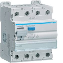 ПЗВ Hager CFA684C 4P 10кА 100A 300мА A