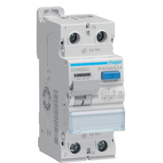 ПЗВ Hager CFH525C 2P 10кА 25A 300мА A-Hi