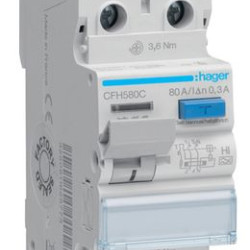 Пристрій захисного відлючення Hager CFH580C 2P 10кА 80A 300мА A-Hi