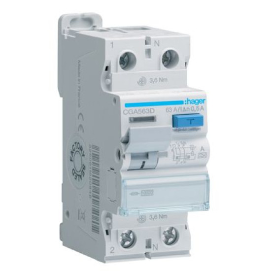 ПЗВ Hager CGA563D 2P 10кА 63A 500мА A