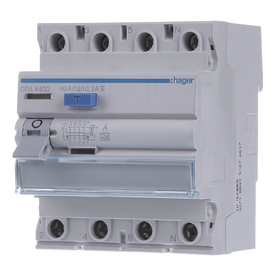 ПЗВ Hager CPA440D 4P 6кА 40A 300мА A S