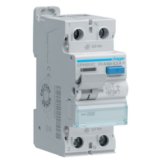 ПЗВ Hager CPH563C 2P 10кА 63A 300мА A-Hi S