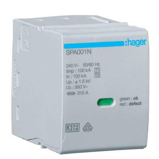 Вставний модуль Hager SPA001N N-PE 350В 100кА 1.5кВ