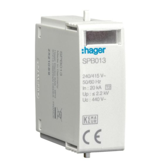 Вставний модуль Hager SPB013 40кА 440В для розрядників T2 IT