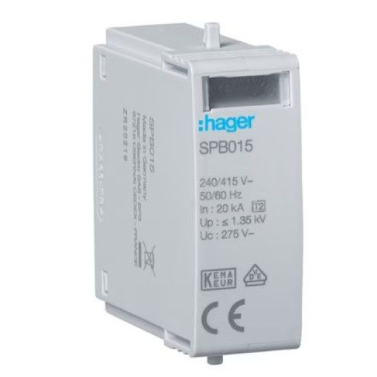 Вставний модуль Hager SPB015 T2 L-N 275В 40кА 1.35кВ