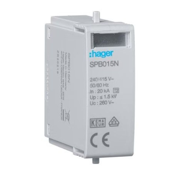 Вставний модуль Hager SPB015N T2 N-PE 260В 40кА 1.5кВ