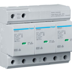 ПЗІП Hager SPA800 T1+T2 3P 350В 25кА 1,5кВ TCN з додатковим контактом