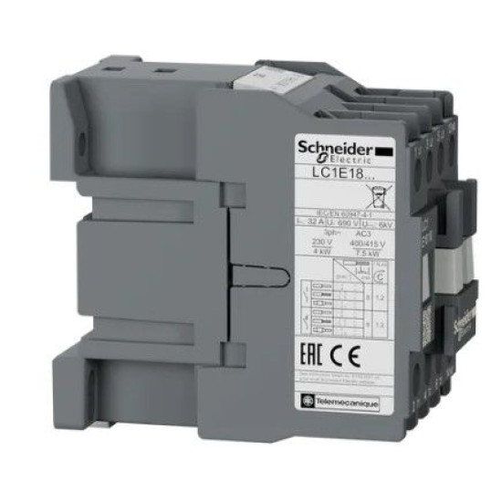 Контактор Schneider Electric LC1E1810Q5 3Р Е 1NO 18А АС3 380В