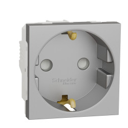 Розетка з заземленням Schneider Electric Unica New NU303730 зі шторками 16А гвинтовий зажим алюміній