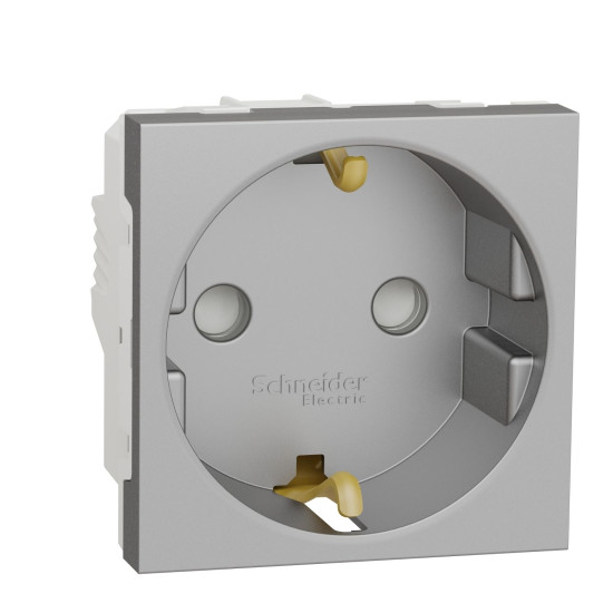 Розетка з заземленням Schneider Electric Unica New NU303730 зі шторками 16А гвинтовий зажим алюміній