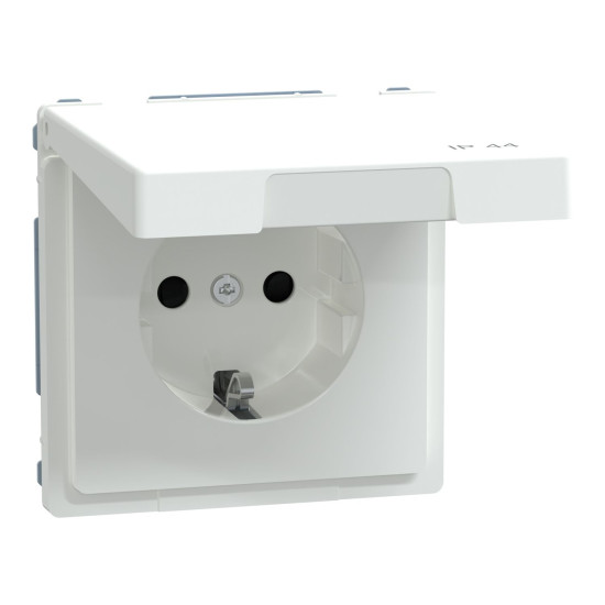 Розетка з заземленням Schneider Electric D-Life MTN2314-6035 з кришкою IP44 білий лотос