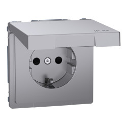Розетка з заземленням Schneider Electric D-Life MTN2314-6036 з кришкою IP44 нержавіюча сталь