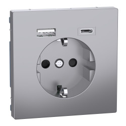 Розетка Schneider Electric D-Life MTN2367-6036 16А USB/Type-C 3А нержавіюча сталь