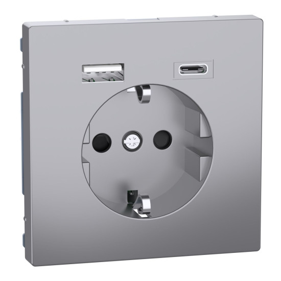 Розетка Schneider Electric D-Life MTN2367-6036 16А USB/Type-C 3А нержавіюча сталь