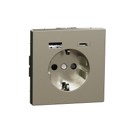 Розетка Schneider Electric D-Life MTN2367-6050 16А USB/Type-C 3А нікель