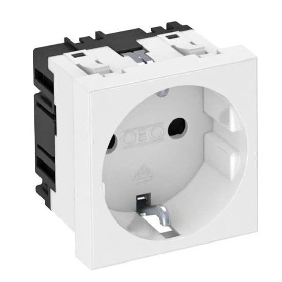Розетка OBO Bettermann modul 45 з заземленням та шторками 250В 16A 0˚ біла (6120008)