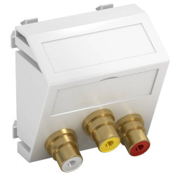 Кутова Audio/Video розетка OBO Bettermann (RCA) yellow-red-white modul 45 біла (6105174)