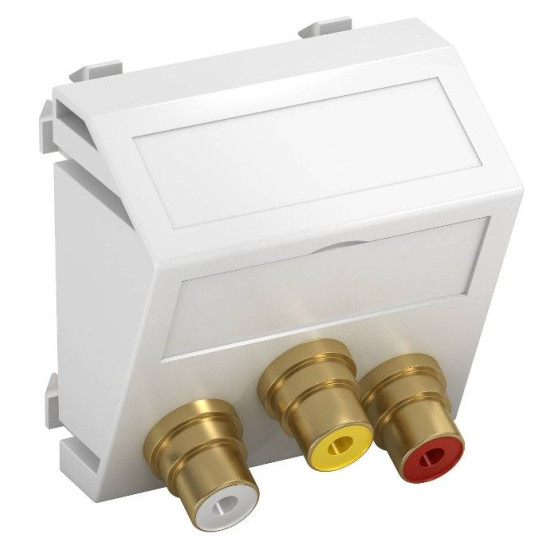 Кутова Audio/Video розетка OBO Bettermann (RCA) yellow-red-white modul 45 біла (6105174)
