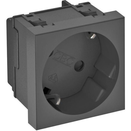 Розетка OBO Bettermann modul 45 з заземленням та шторками 250В 16A 33˚ чорно-сіра (6120081)