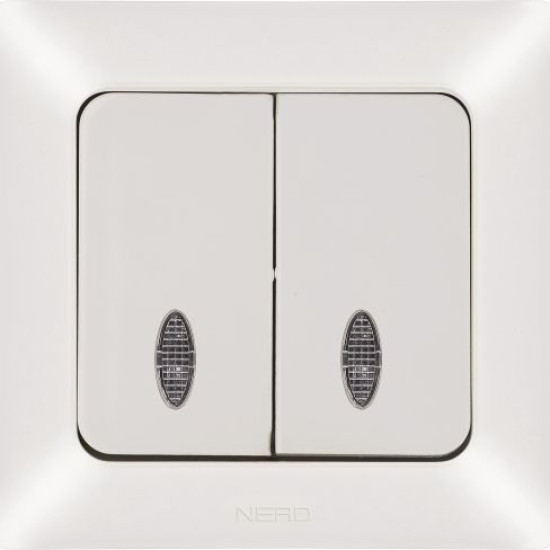 Вимикач 2-клавішний NE-AD ARAS 93-111-03-I з led-підсвіткою кремовий