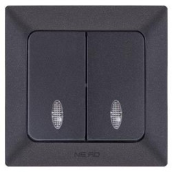 Вимикач 2-клавішний NE-AD ARAS 93-124-03-I з led-підсвіткою чорний