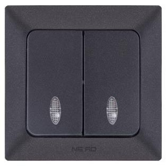 Вимикач 2-клавішний NE-AD ARAS 93-124-03-I з led-підсвіткою чорний
