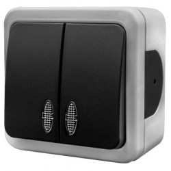 Накладний 2-кл вимикач NE-AD MULTIMA 92-52-03-I з led-підсвіткою сірий