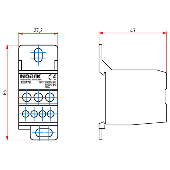 Розподільчий блок NOARK PDB 1P CU 1x4+2 80A 1Р CU 80A (103778)