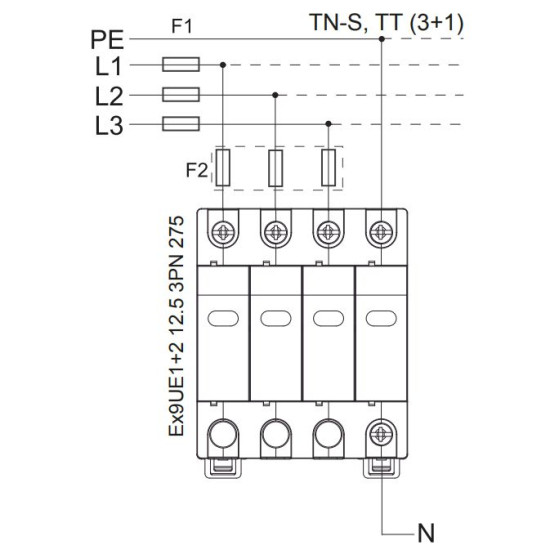 ПЗІП NOARK Ex9UE1+2 R 1+2 (B+C) 50кА 275В AC 3P+N з додатковим контактом (103341)