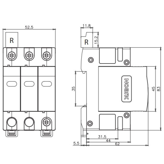 ПЗІП NOARK Ex9UE2 20R 2 (C) 40кА 275В AC 3P з додатковим контактом (103354)