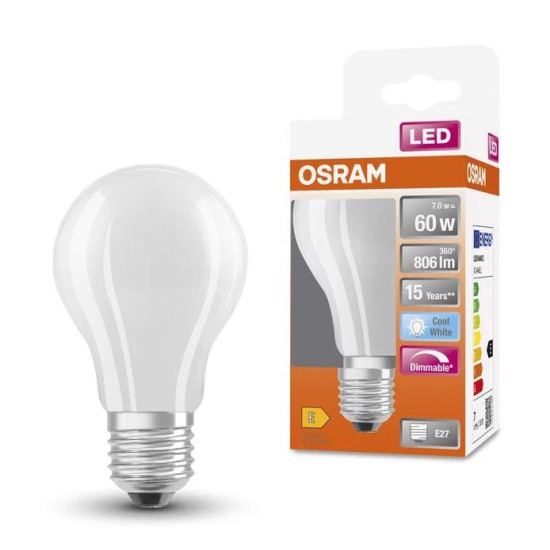 Світлодіодна лампа Osram LED CL A60 DIM 7Вт/840 230V GL FR E27 6х1