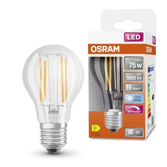 Лампа світлодіодна Osram LED CL A75 DIM 7,5Вт/840 FIL E27 10х1