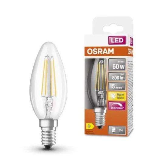 Лампа світлодіодна Osram LED CL B60 DIM 5,5Вт/827 FIL E14 6x1