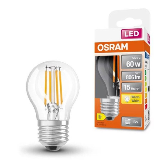 Світлодіодна лампа Osram LED CL P60 5,5Вт/827 FIL E27 6х1