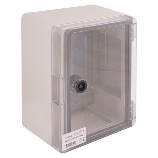 Удароміцний корпус E.Next e.plbox.180.240.130.tr з АБС-пластика 180х240х130 IP65 з прозорими дверцятами (CP5032)