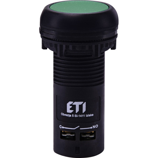 Моноблочна втоплена кнопка ETI 004771471 ECF-11-G (1NO+1NC зелена)