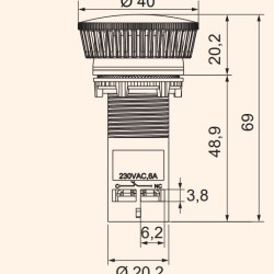 Кнопка моноблочна грибок ETI 004771482 ECM-T10-R (відключення поворотом 1NO червона)